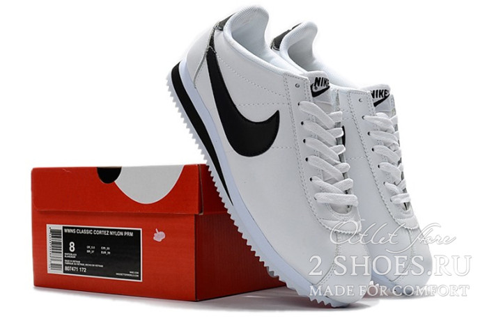 Кроссовки Nike Cortez Leather White Black 819719-100 белые, кожаные, фото 5