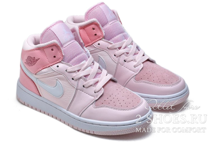 Кроссовки Nike Air Jordan 1 Mid Winter Digital Pink  розовые, кожаные, фото 2