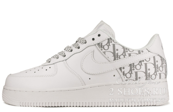 Кроссовки Nike Air Force 1 Low White Dior  белые, кожаные