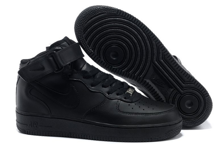 Кроссовки Nike Air Force 1 Mid Total Black Leather CW2289-001 черные, кожаные, фото 3