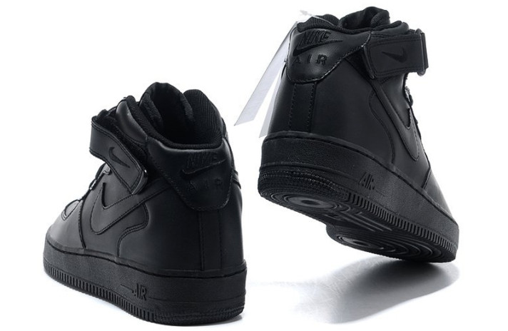 Кроссовки Nike Air Force 1 Mid Total Black Leather CW2289-001 черные, кожаные, фото 4