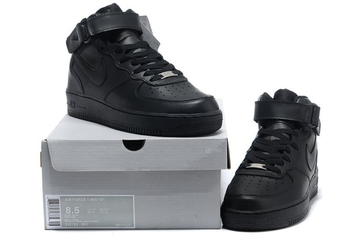 Кроссовки Nike Air Force 1 Mid Winter Black Leather  черные, кожаные, фото 5