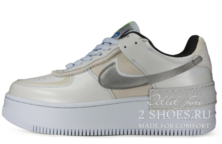 Кроссовки Nike Air Force 1 Shadow Platinum Blue Smoke Grey CV3027-001 серые, кожаные, фото 1