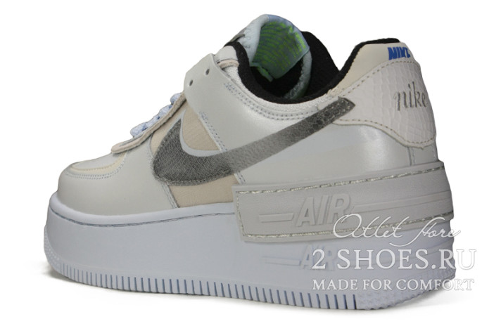 Кроссовки Nike Air Force 1 Shadow Platinum Blue Smoke Grey CV3027-001 серые, кожаные, фото 2