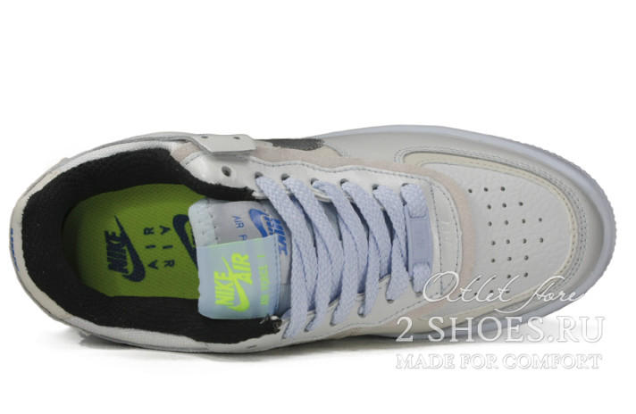 Кроссовки Nike Air Force 1 Shadow Platinum Blue Smoke Grey CV3027-001 серые, кожаные, фото 3