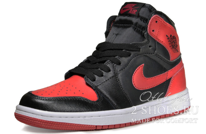 Кроссовки Nike Air Jordan 1 High Bred Banned Black Red 555088-001 черные, красные, кожаные, фото 1