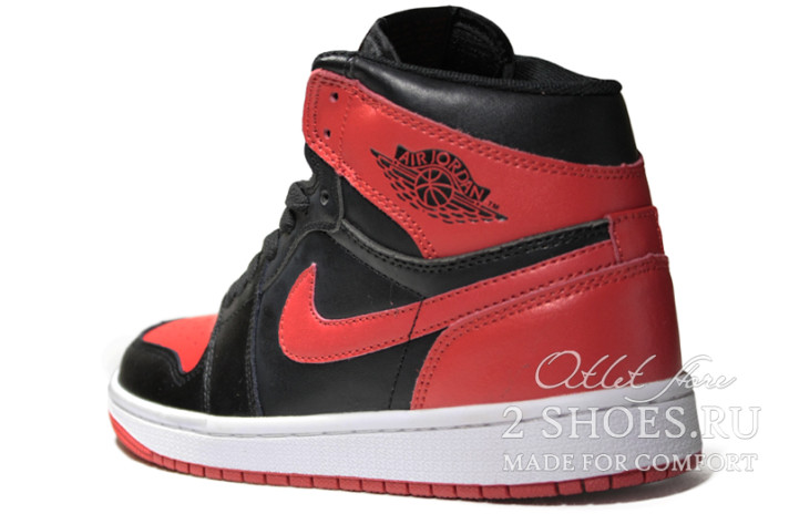 Кроссовки Nike Air Jordan 1 High Bred Banned Black Red 555088-001 черные, красные, кожаные, фото 2