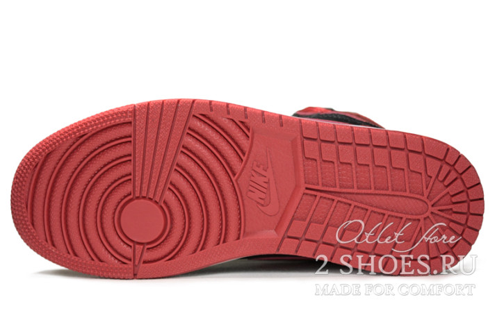 Кроссовки Nike Air Jordan 1 High Bred Banned Black Red 555088-001 черные, красные, кожаные, фото 4