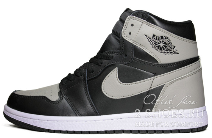 Кроссовки Nike Air Jordan 1 High Shadow Black Grey 555088-013 черные, серые, кожаные, фото 1