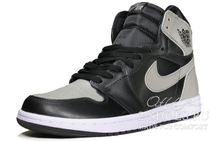 Кроссовки Nike Air Jordan 1 High Shadow Black Grey 555088-013 черные, серые, кожаные, фото 1
