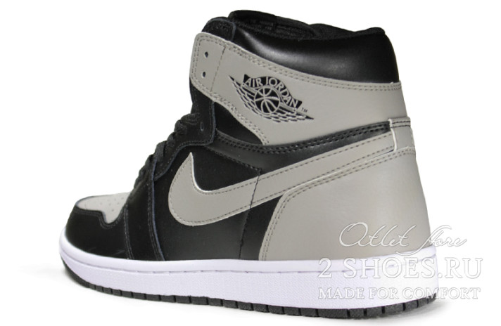 Кроссовки Nike Air Jordan 1 High Shadow Black Grey 555088-013 черные, серые, кожаные, фото 2