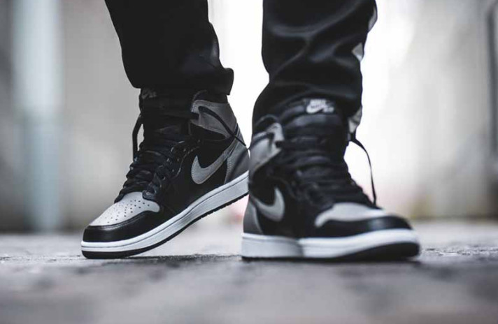 Кроссовки Nike Air Jordan 1 High Shadow Black Grey 555088-013 черные, серые, кожаные, фото 5