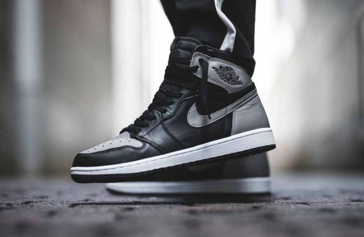 Кроссовки Nike Air Jordan 1 High Shadow Black Grey 555088-013 черные, серые, кожаные, фото 6