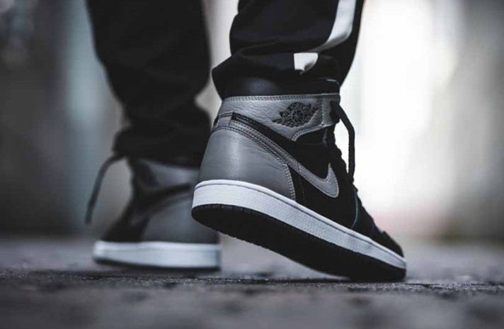 Кроссовки Nike Air Jordan 1 High Shadow Black Grey 555088-013 черные, серые, кожаные, фото 7