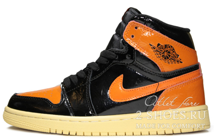 Кроссовки Nike Air Jordan 1 High Shattered Backboard 3.0 555088-028 черные, оранжевые, кожаные