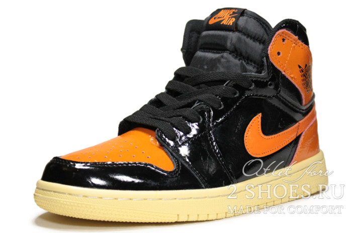 Кроссовки Nike Air Jordan 1 High Shattered Backboard 3.0 555088-028 черные, оранжевые, кожаные, фото 1