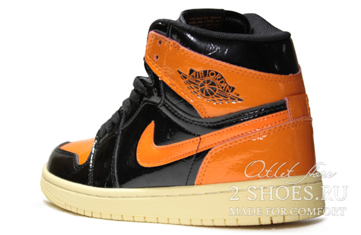 Кроссовки Nike Air Jordan 1 High Shattered Backboard 3.0 555088-028 черные, оранжевые, кожаные, фото 2