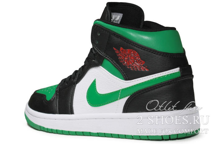 Кроссовки Nike Air Jordan 1 Mid Pine Green Toe 554724-067 черные, зеленые, кожаные, фото 2