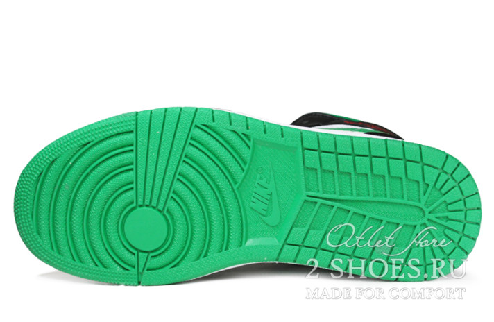 Кроссовки Nike Air Jordan 1 Mid Pine Green Toe 554724-067 черные, зеленые, кожаные, фото 4