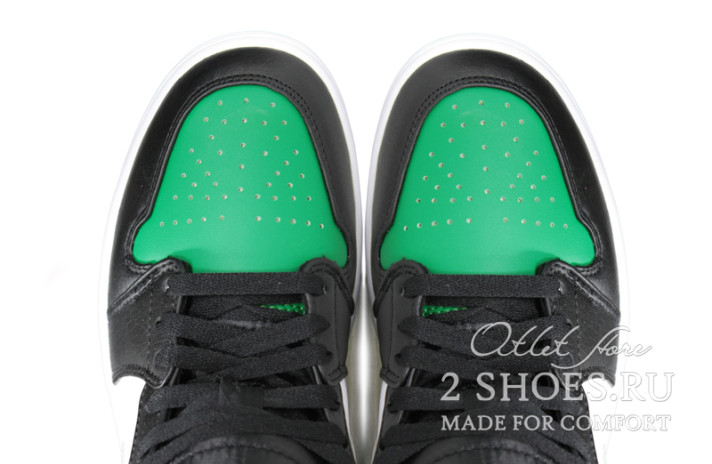 Кроссовки Nike Air Jordan 1 Mid Pine Green Toe 554724-067 черные, зеленые, кожаные, фото 3