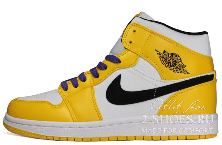 Кроссовки Nike Air Jordan 1 Mid SE Lakers Yellow White 852542-700 желтые, кожаные