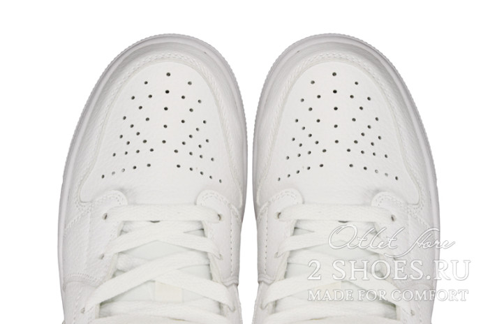 Кроссовки Nike Air Jordan 1 Mid Triple White 554724-130 белые, кожаные, фото 4