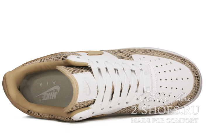 Кроссовки Nike Air Force 1 Low White Cocoa Snake  белые, бежевые, кожаные, фото 3