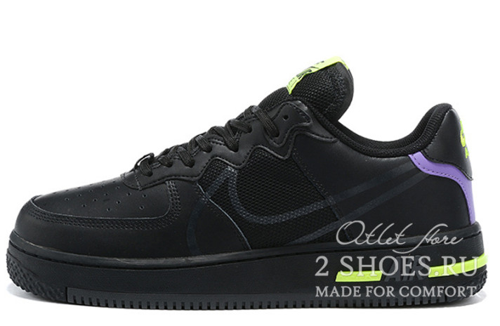 Кроссовки Nike Air Force 1 React Black Anthracite CD4366-001 черные, кожаные, фото 1