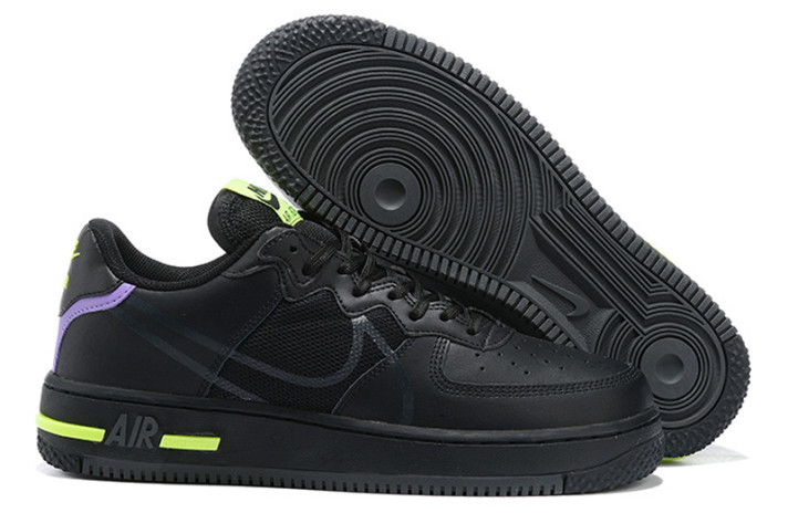 Кроссовки Nike Air Force 1 React Black Anthracite CD4366-001 черные, кожаные, фото 2