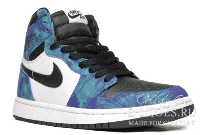 Кроссовки Nike Air Jordan 1 High Tie Dye CD0461-100 синие, кожаные, фото 1