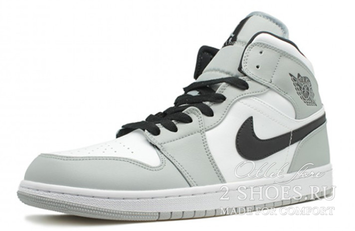 Кроссовки Nike Air Jordan 1 Mid Light Smoke Grey 554724-092 серые, кожаные, фото 1