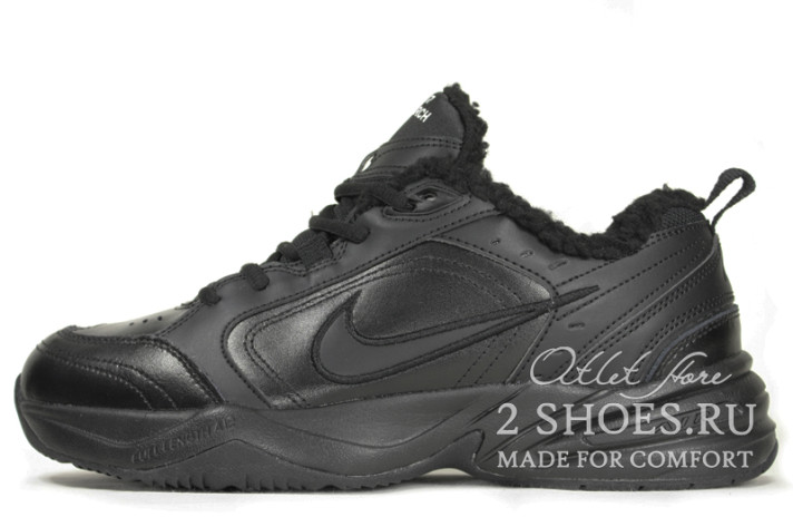 Кроссовки Nike Air Monarch 4 (IV) Winter Triple Black Leather  черные, кожаные