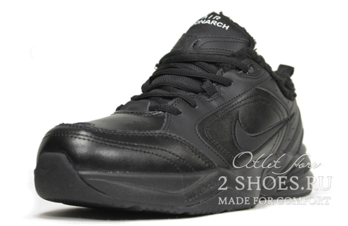 Кроссовки Nike Air Monarch 4 (IV) Winter Triple Black Leather  черные, кожаные, фото 1