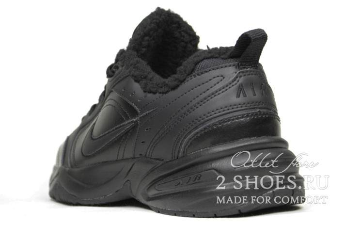 Кроссовки Nike Air Monarch 4 (IV) Winter Triple Black Leather  черные, кожаные, фото 2