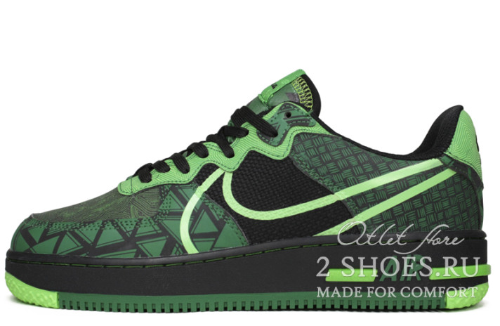 Кроссовки Nike Air Force 1 React Naija Black Green Strike CW3918-001 черные, зеленые, кожаные