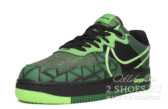 Кроссовки Nike Air Force 1 React Naija Black Green Strike CW3918-001 черные, зеленые, кожаные, фото 1