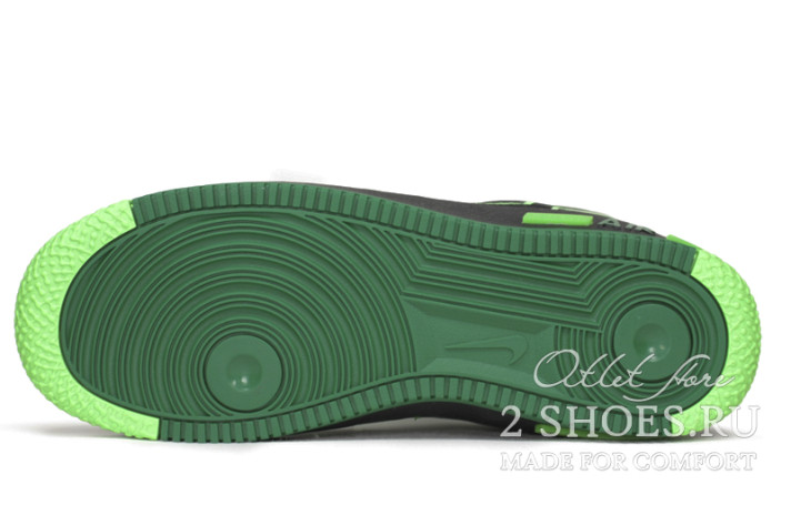 Кроссовки Nike Air Force 1 React Naija Black Green Strike CW3918-001 черные, зеленые, кожаные, фото 4