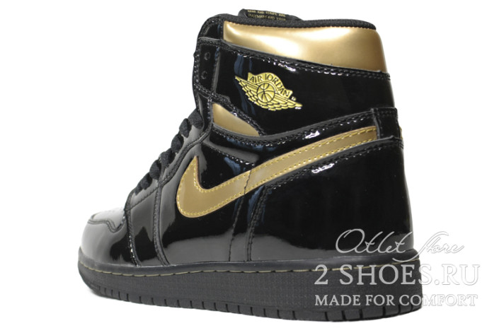 Кроссовки Nike Air Jordan 1 High Black Metallic Gold 555088-032 черные, кожаные, фото 2