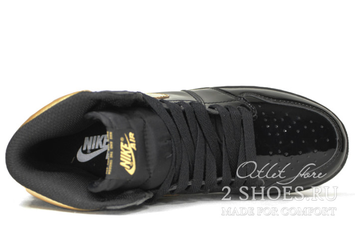 Кроссовки Nike Air Jordan 1 High Black Metallic Gold 555088-032 черные, кожаные, фото 3