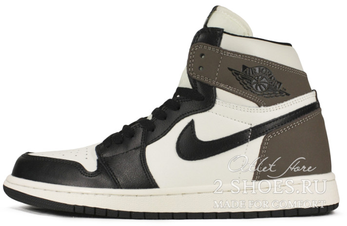 Кроссовки Nike Air Jordan 1 High Dark Mocha 555088-105 белые, черные, кожаные, фото 1