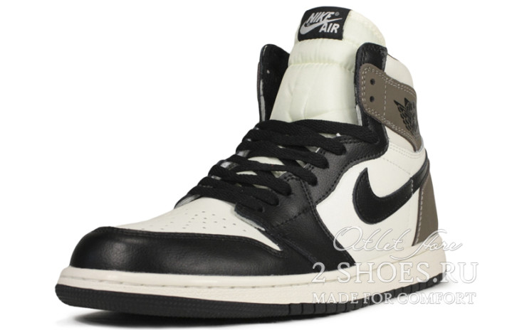 Кроссовки Nike Air Jordan 1 High Dark Mocha 555088-105 белые, черные, кожаные, фото 1
