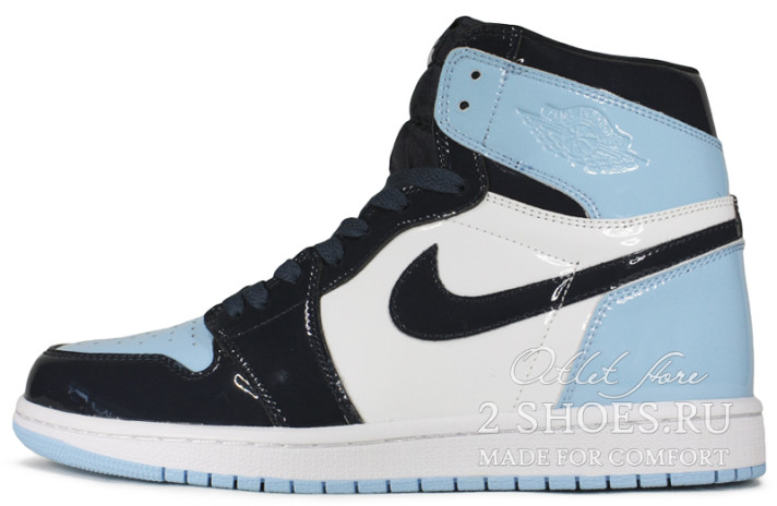 Кроссовки Nike Air Jordan 1 High UNC Patent CD0461-401 синие, кожаные