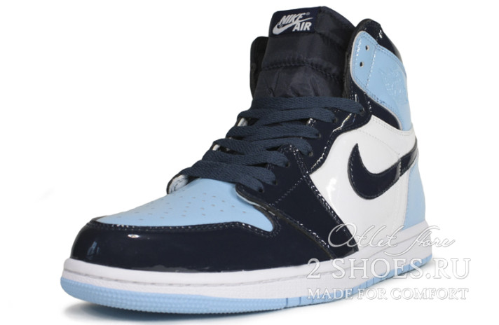 Кроссовки Nike Air Jordan 1 High UNC Patent CD0461-401 синие, кожаные, фото 1