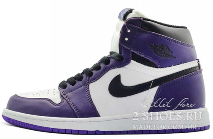 Кроссовки Nike Air Jordan 1 High White Court Purple 555088-500 белые, синие, кожаные, фото 1