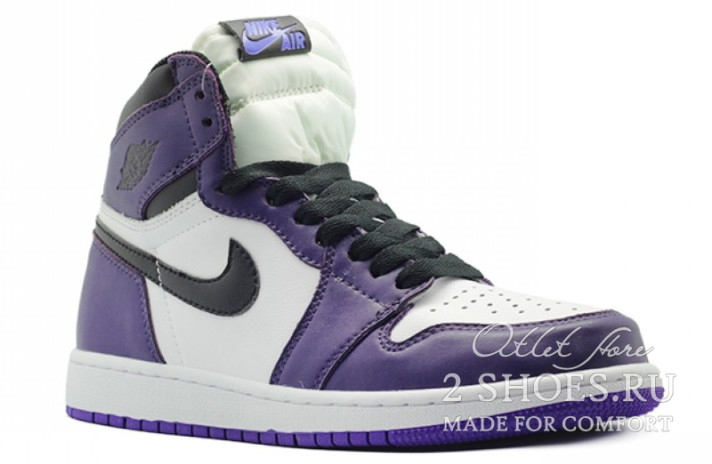 Кроссовки Nike Air Jordan 1 High Winter White Court Purple  белые, синие, кожаные, фото 1