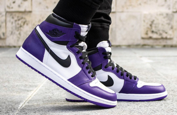 Кроссовки Nike Air Jordan 1 High White Court Purple 555088-500 белые, синие, кожаные, фото 5