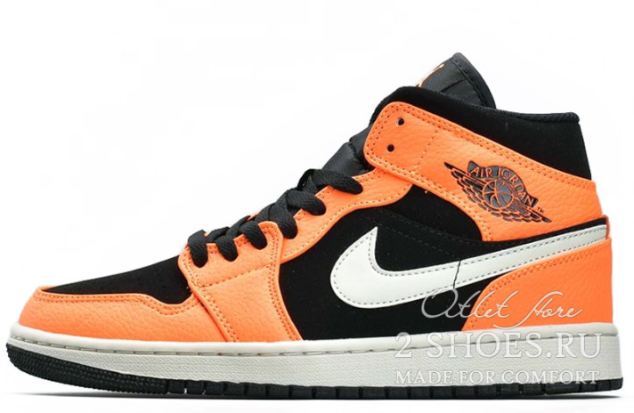 Кроссовки Nike Air Jordan 1 Mid Black Cone 554724-062 черные, оранжевые, фото 1