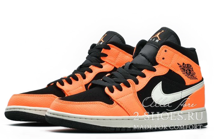 Кроссовки Nike Air Jordan 1 Mid Black Cone 554724-062 черные, оранжевые, фото 1