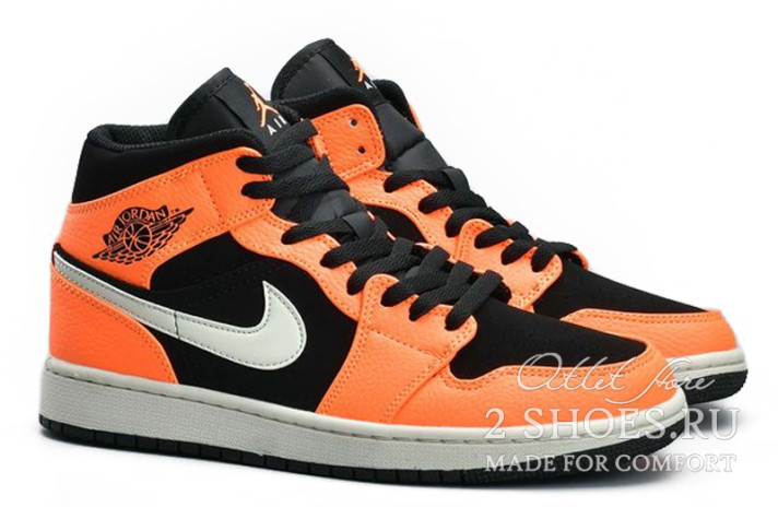Кроссовки Nike Air Jordan 1 Mid Black Cone 554724-062 черные, оранжевые, фото 2
