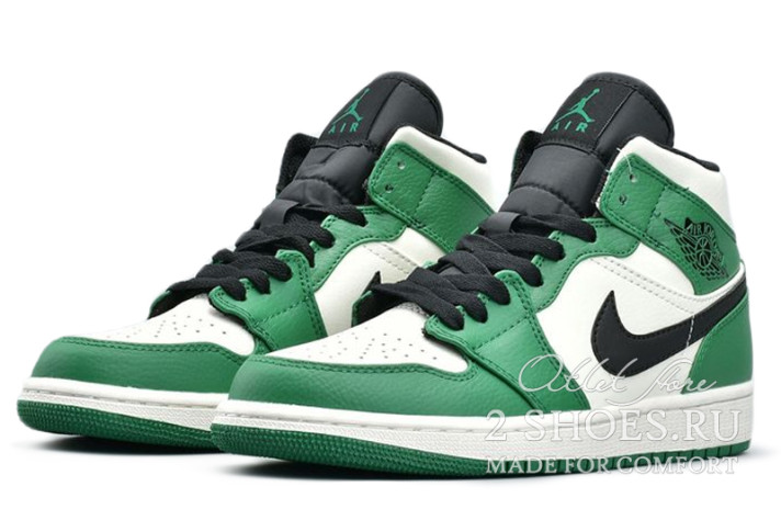 Кроссовки Nike Air Jordan 1 Mid Celtics Pine Green 852542-301 зеленые, кожаные, фото 1